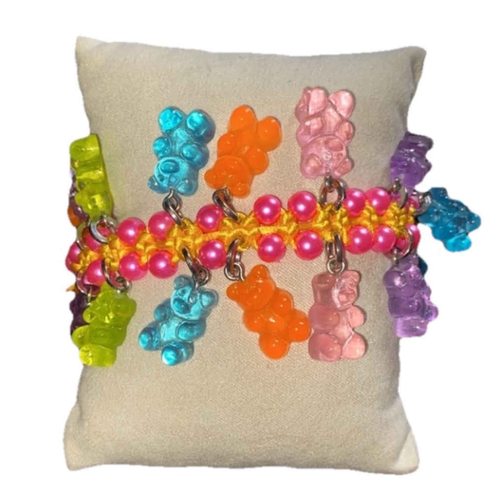 Multicolor macrame knotted Bracelet with Bears charm